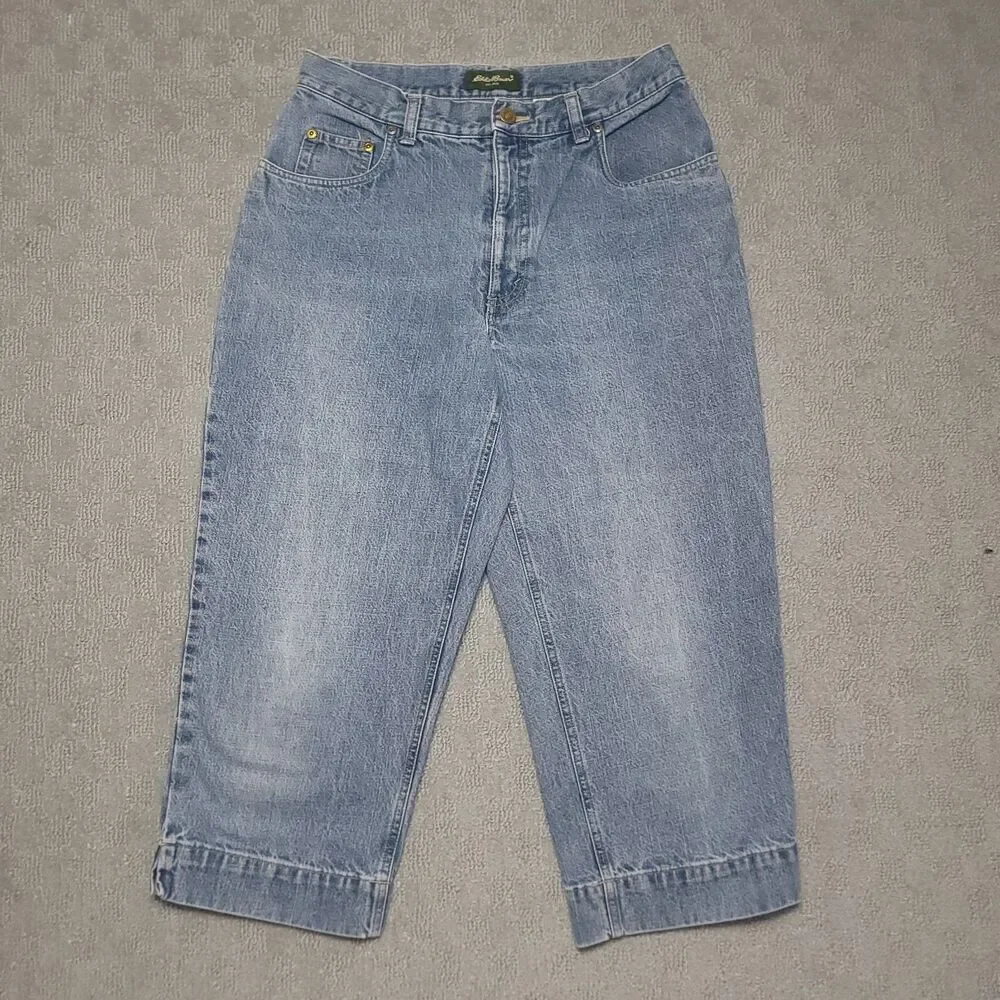 Vintage Eddie Bauer Capri Jeans Womens 8 Petite Blue Denim Cotton Cropped Pants